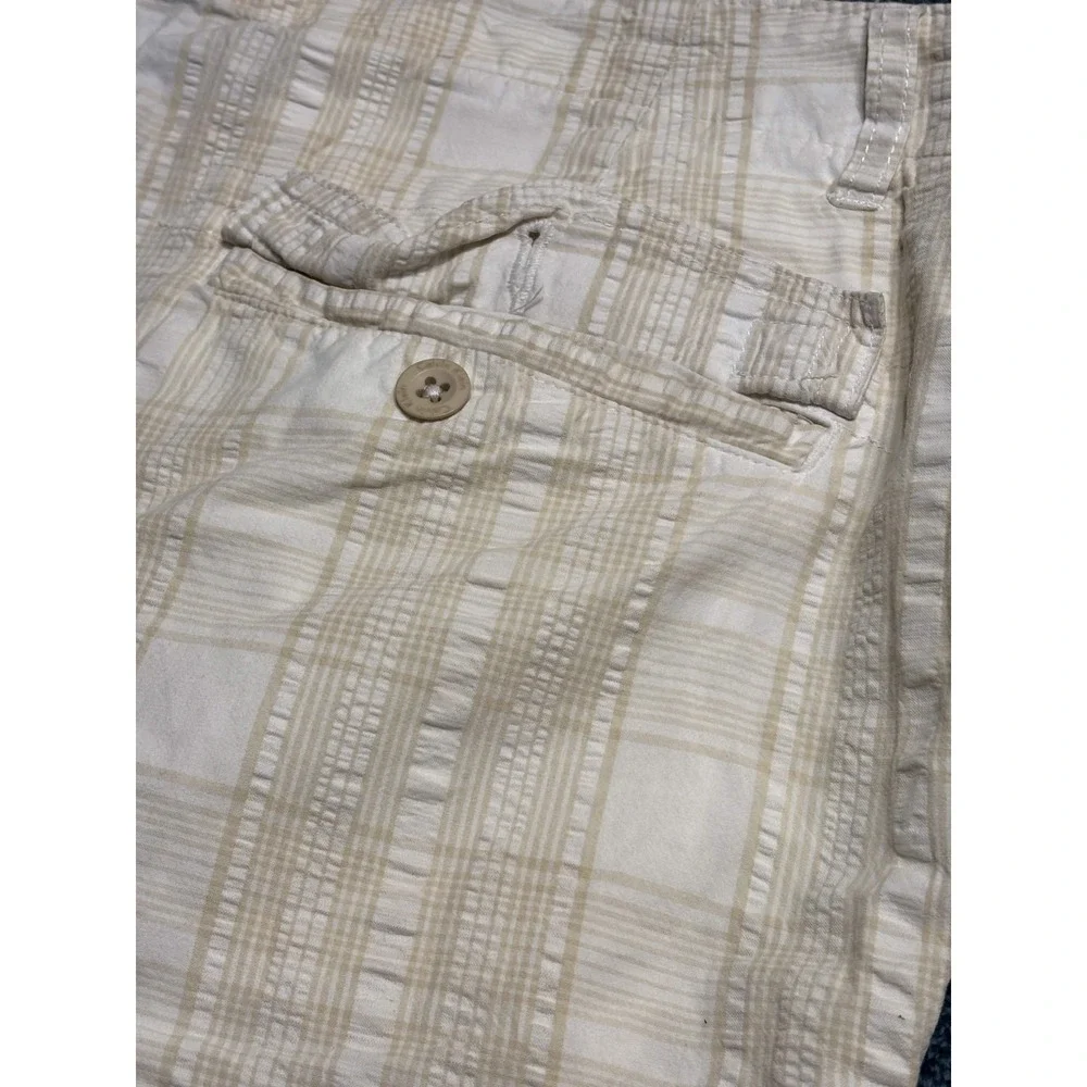 Calvin Klein Mens Shorts 36 Flat Front Beige Plaid 100% Cotton Casual RN36543